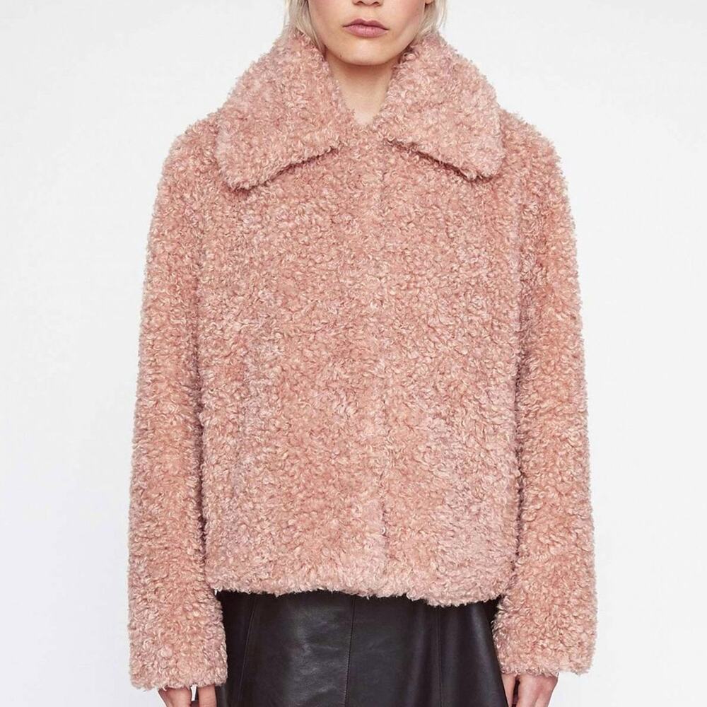 Stand‎ Studio Marcella Pink Curly Faux Fur Collared Luxe Winter Jacket Size US 2